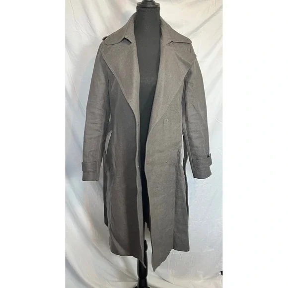 Emerson Fry Charcoal Gray‎ Linen Trench Coat Belted Long Sleeve Size 4 - Picture 5 of 8